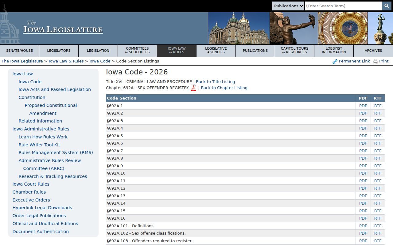 Johnson County sex offender search rules in Iowa Code chapter 692A
