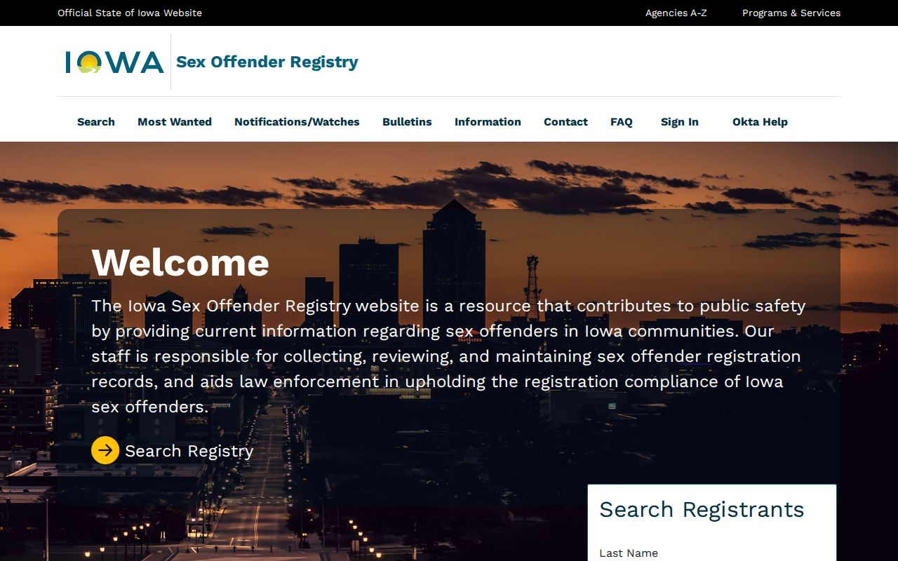 Johnson County sex offender search on the Iowa registry