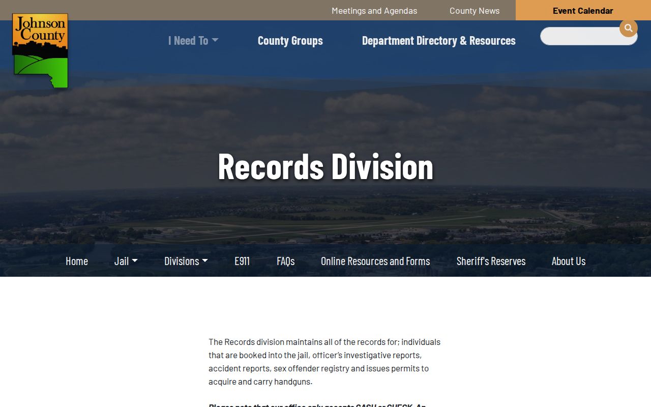 Johnson County criminal record request rules at the sheriff records division